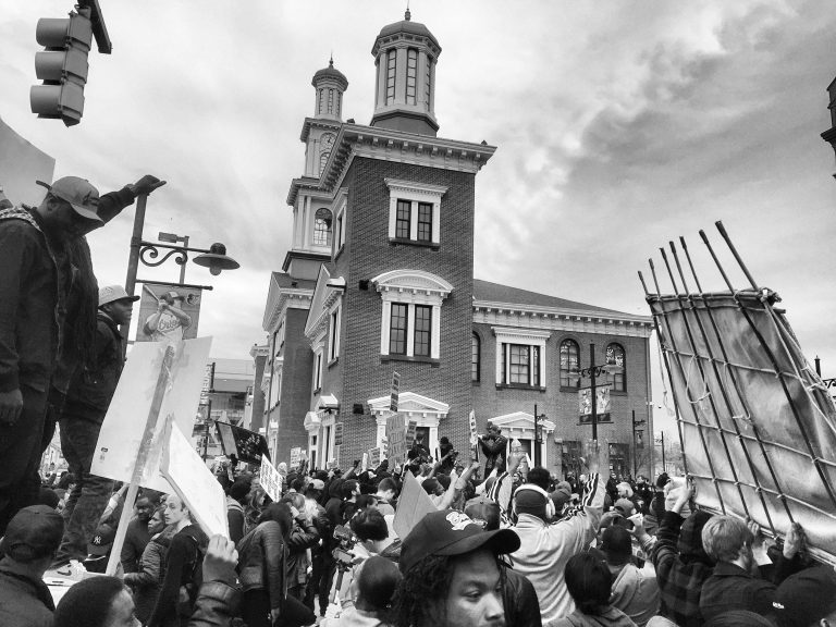 Protesters gathered near Baltimore City Hall, April 25, 2015