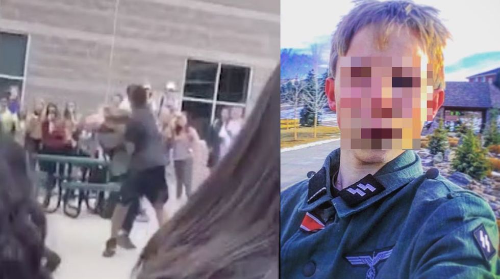 WATCH: White high school student in Nazi jacket gets punched by black classmate